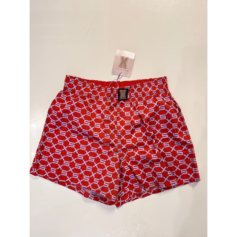 Savage X Fenty Red Monogram Logo Woven Sleep Shorts XS cotton 3"